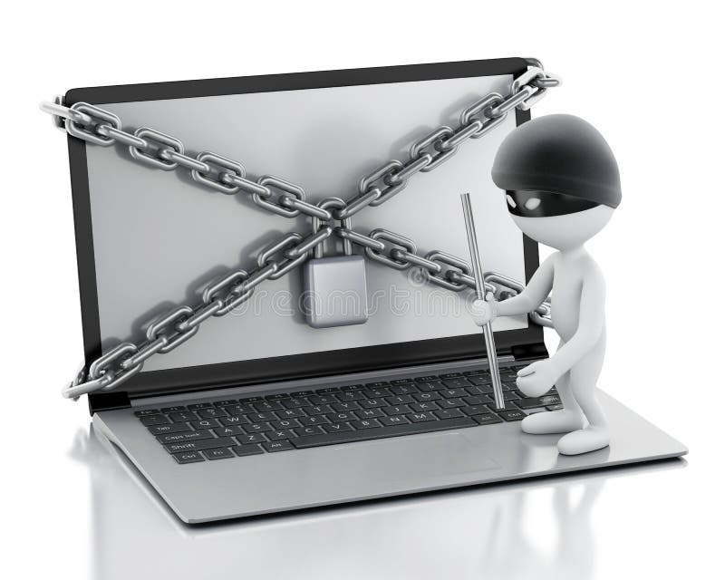 Laptop 3d mit Verschluss und Kette Die herkömmliche HDD Einheit, die mit Ketten eingewickelt wurde und gesichert war, sperrte mit lizenzfreie abbildung