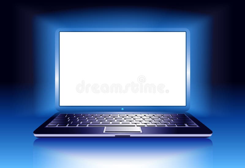 Laptop in the Dark Blue Light Stock Vector Illustration of network