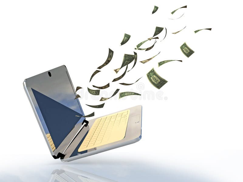 Laptop de dollars van het het schermgeld verdienen van Internet - het 3d teruggeven