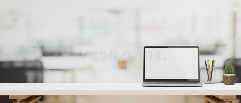 Laptop-Dekoration Und Platz Auf Einem Minimalen Weißen Schreibtisch Stock  Abbildung - Illustration von dekor, tabelle: 226276751