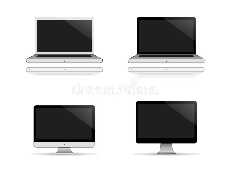 Laptop and Desktop PC with Black and White Screens Stock Vector