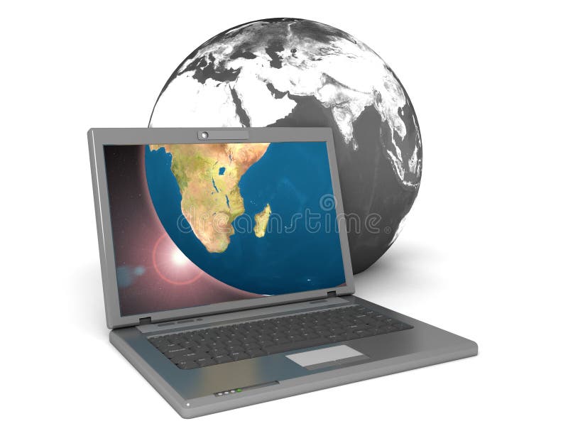 Laptop displaying the earth vector illustration