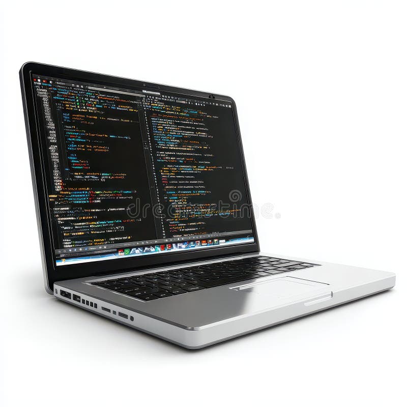 Laptop Displaying Source Code on a Modern Workspace vector illustration