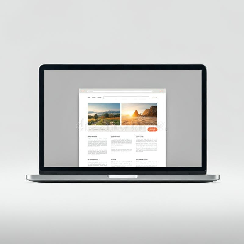 Laptop displaying a webpage with a clean, minimalistic design. The screen shows vector illustration