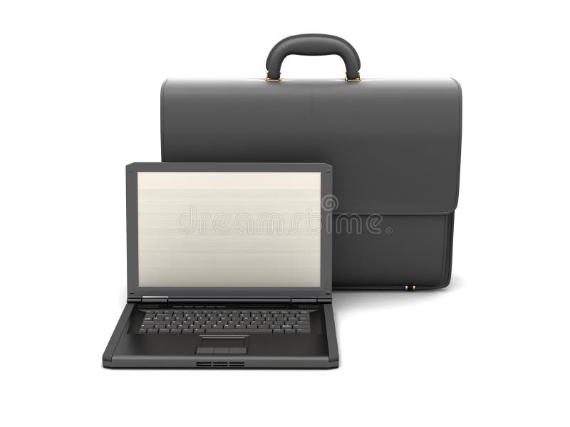 Laptop en zwarte bedrijfsaktentas stock illustratie Laptop en zwarte bedrijfsaktentas stock illustratie