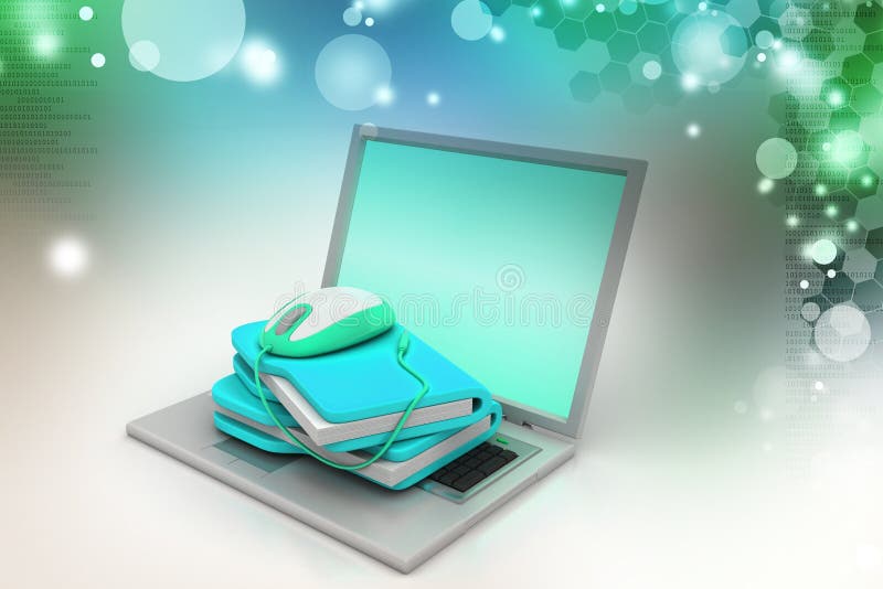 Laptop with file folder and mouse in color background