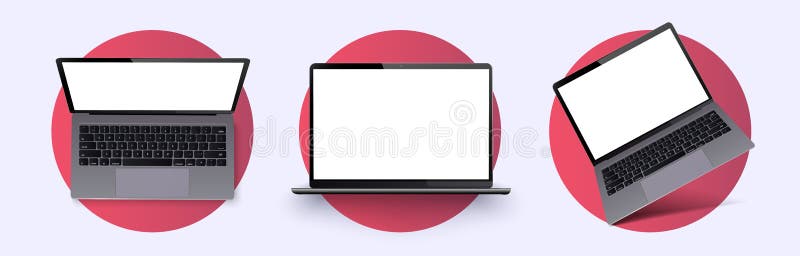 Laptop frame less blank screen. Realistic laptop in different positions, angle. Mockup generic device. Telephone frame with blank display isolated. Realistic simple isolated 3d vector set. Mobile. Laptop side angle vectors