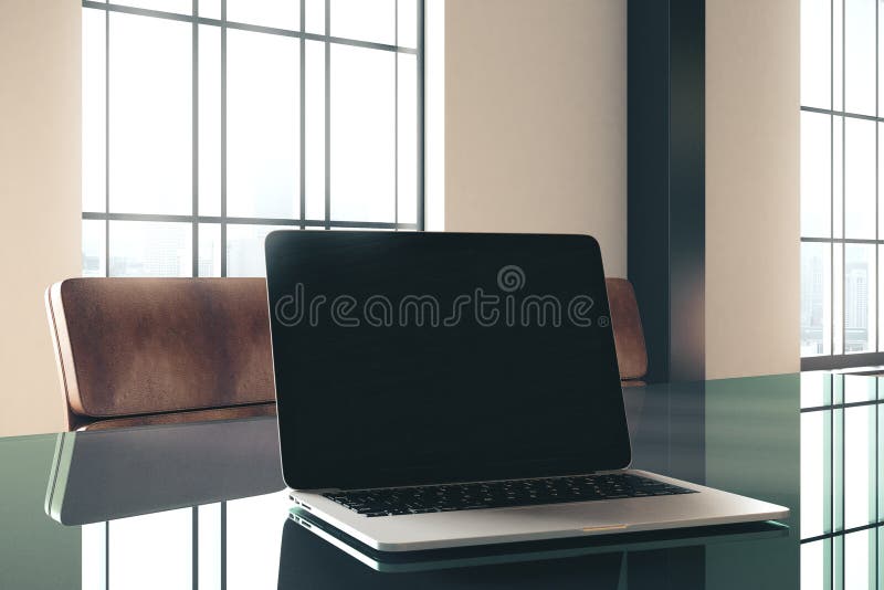 Laptop gol pe masa de birou din sticlă royalty free illustration