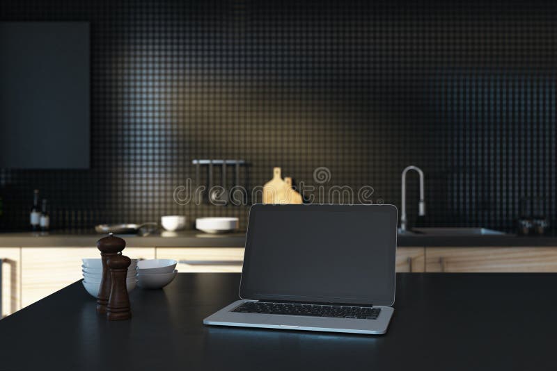 Laptop gol pe tejghea de bucătărie royalty free illustration