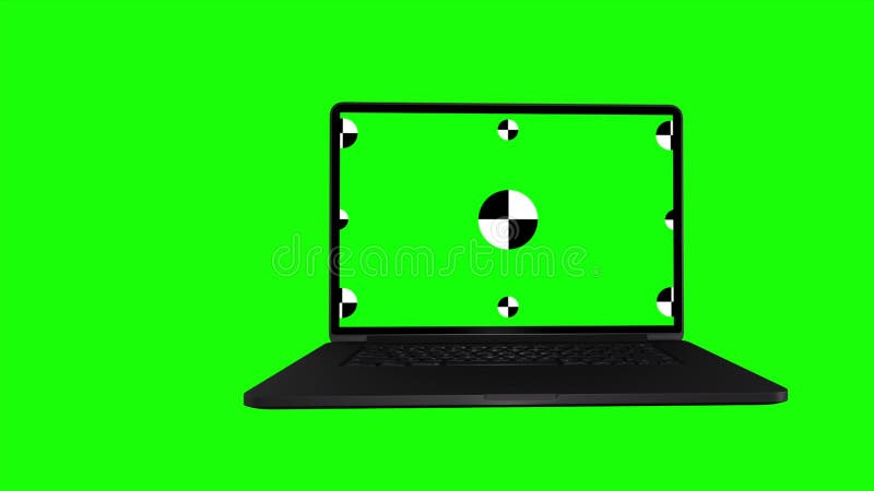 Laptop on a Green Background. Green Screen with Marks for Tracking