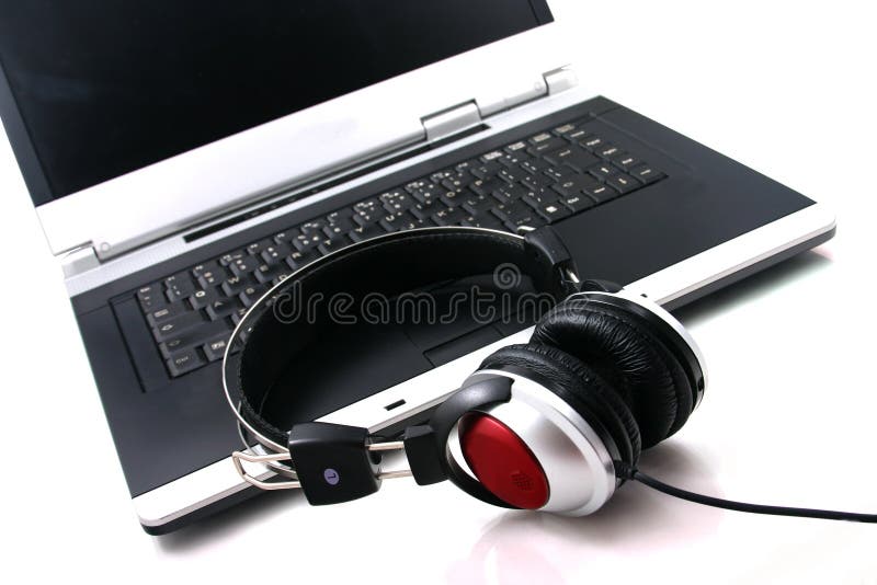 Laptop, headphones