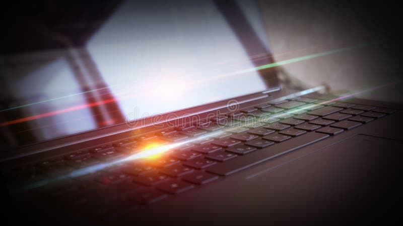 Laptop, keyboard close-up, neon light. royalty free stock image Laptop, keyboard close-up, neon light. royalty free stock image