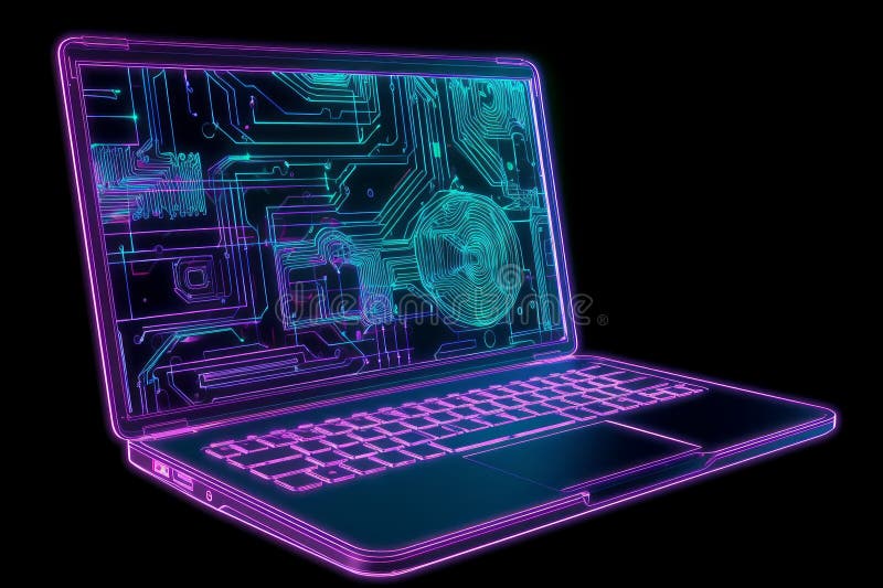Laptop Made of Neon. Generate Ai Stock Illustration Illustration of