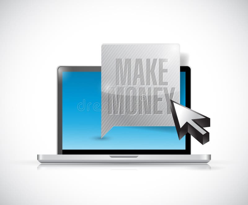 Laptop with a make money message bubble. stock illustration