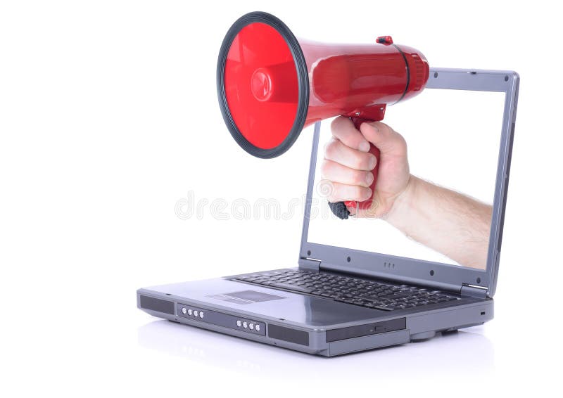 Laptop megafoon stock afbeeldingen Laptop megafoon stock afbeeldingen