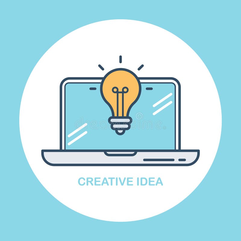 Laptop met gele gloeilamp. Symbool voor een creatief idee stock illustratie