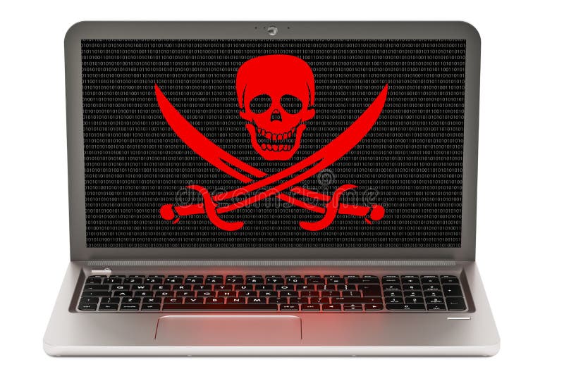 Laptop met schedel, virusconcept het 3d teruggeven royalty-vrije illustratie Laptop met schedel, virusconcept het 3d teruggeven royalty-vrije illustratie