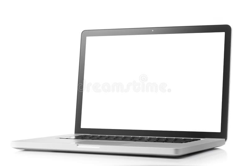 Laptop mit dem leeren Bildschirm lokalisiert auf Weiß