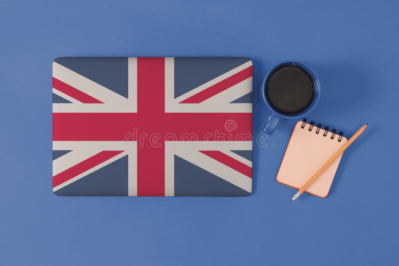 Laptop Mit Tasse Kaffee Und Briefpapier Auf Flacher Lage Des Blauen Hintergrund Lernen Englisch Stockfoto Bild Von Hintergrund Briefpapier