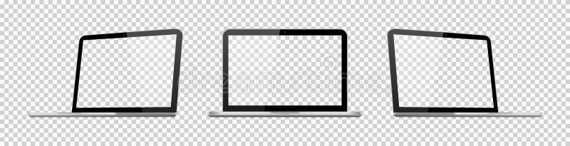 Laptop mockup isolated on transparent background. Isometric computer with white screen. 3d open realistic laptop with blank screen vector illustration