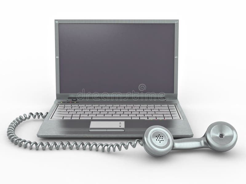 Laptop with old-fashioned phone reciever royalty free illustration