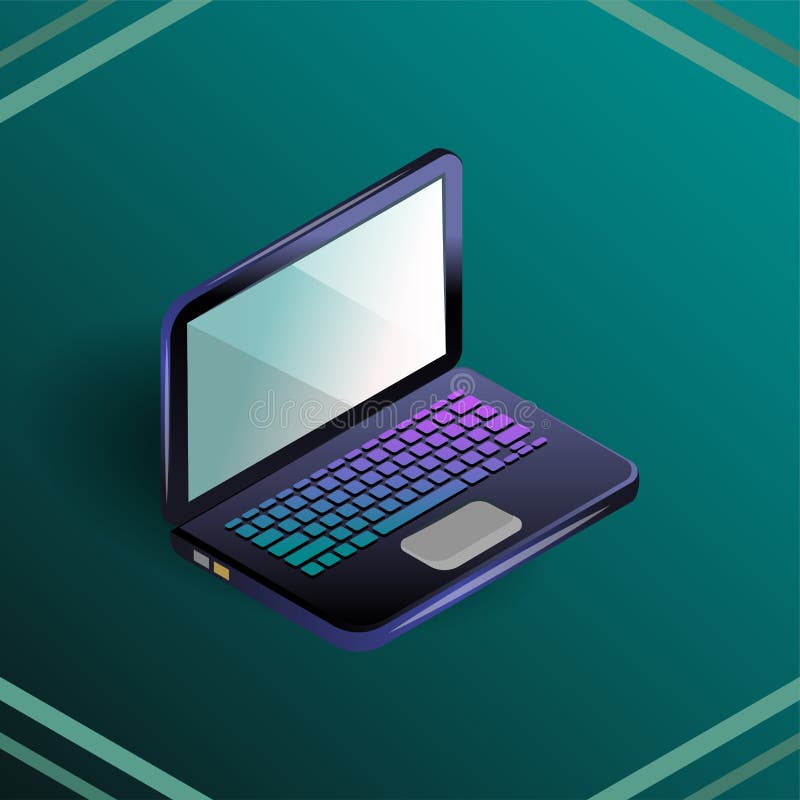 Laptop optic vector izometric izolat izolat pe albastru vector illustration