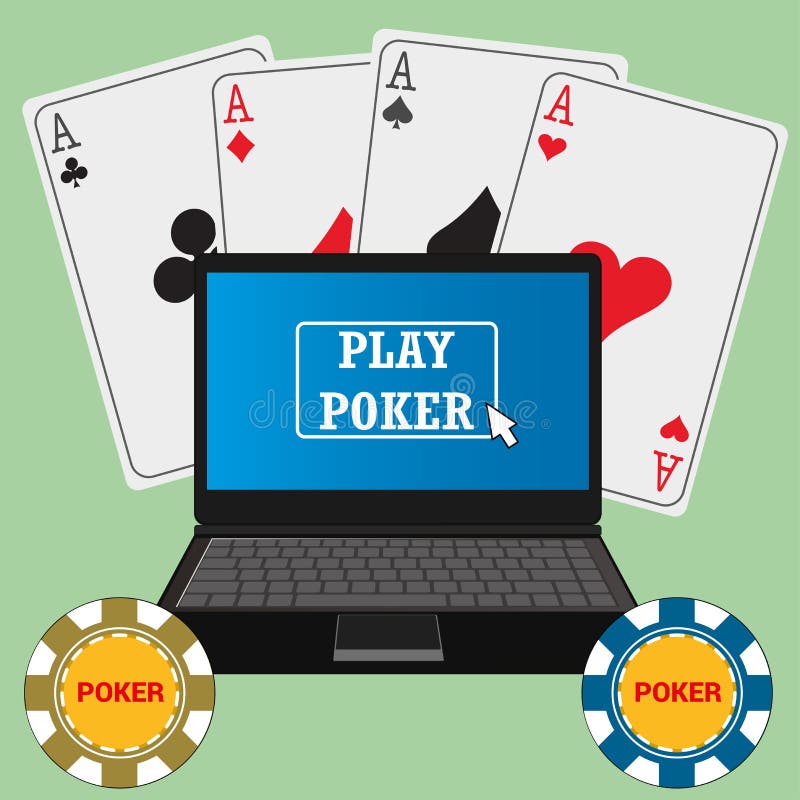 Laptop with the Poker Application on the Screen Stock Vector