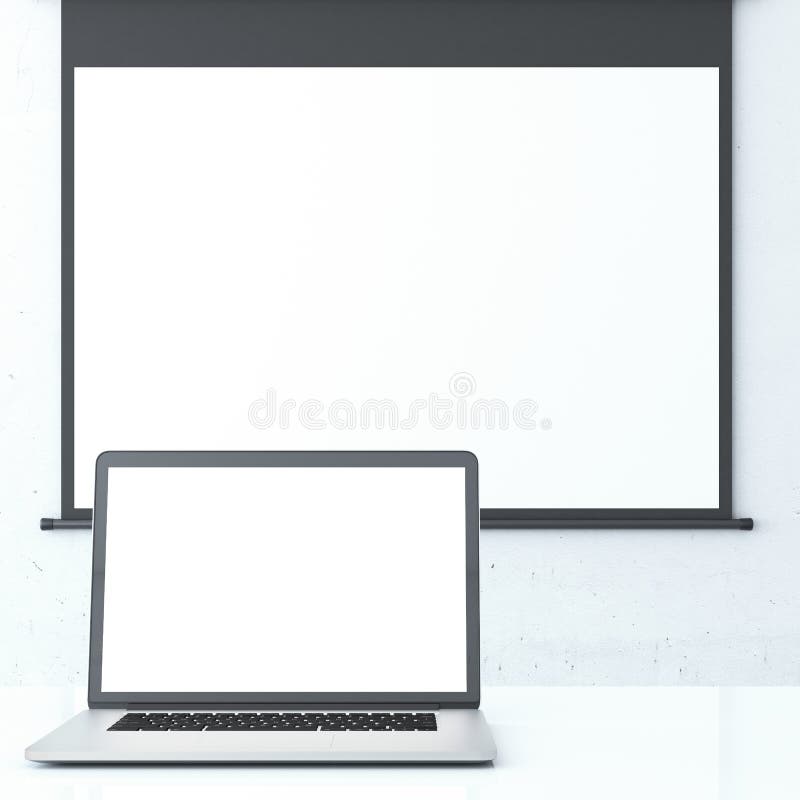 Laptop and Projector Screen Stock Illustration Illustration of