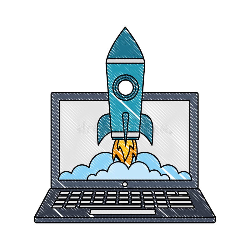 Laptop rakieta zaczyna w górę sukcesu biznesu ilustracja wektor