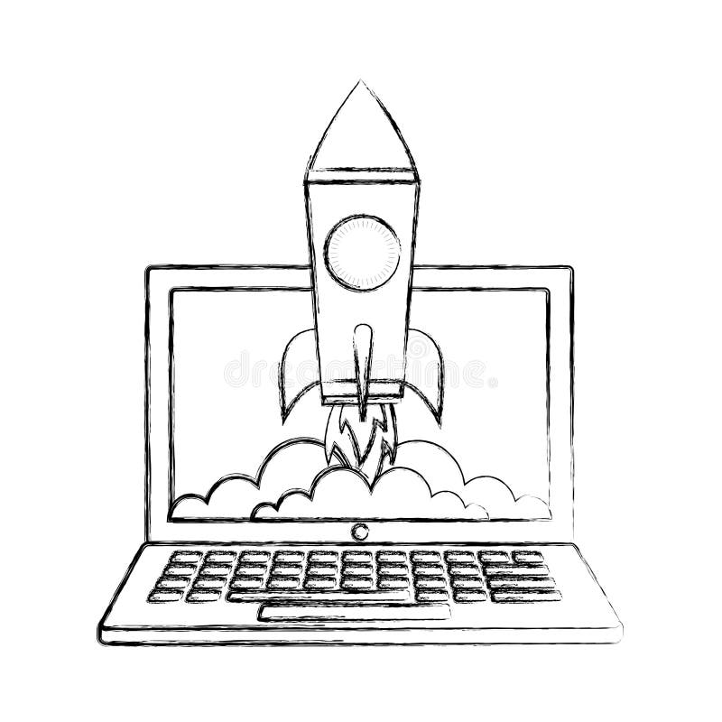 Laptop rakieta zaczyna w górę sukcesu biznesu ilustracji