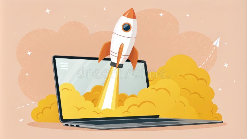 Laptop Rocket Launch Digital Art ilustracja wektor