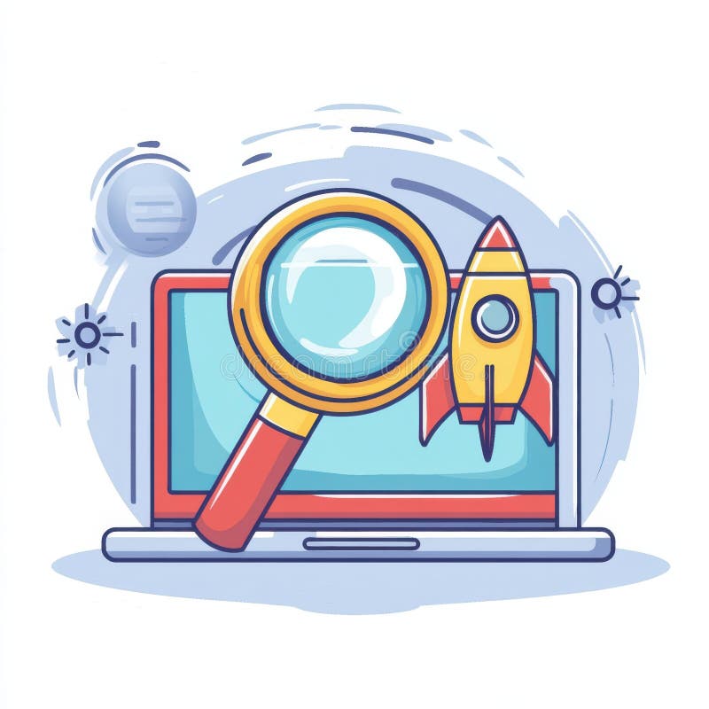 Laptop Rocket Search Startup Sukces Online Business izolowany w białym tle ilustracja wektor
