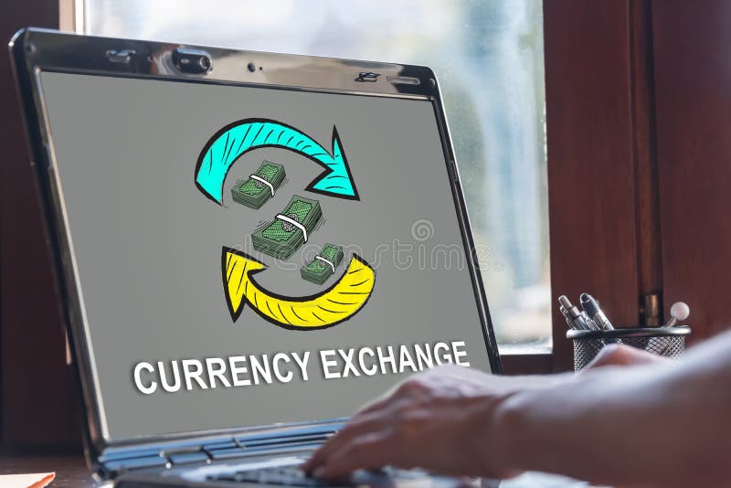 Currency Exchange Concept on a Laptop Screen Stock Image Image of