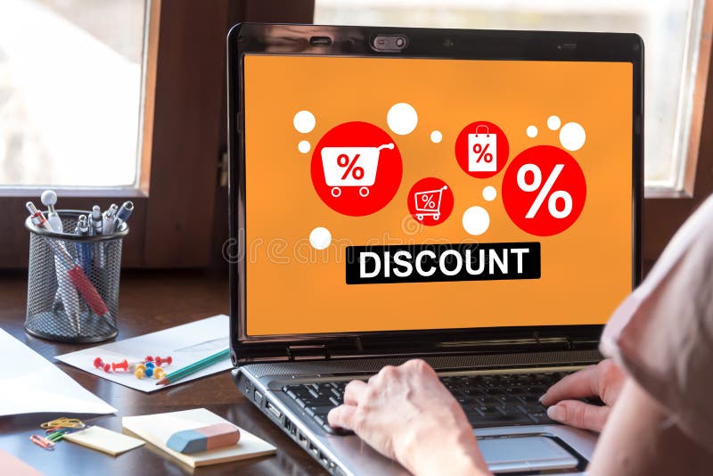 Discount Concept on a Laptop Screen Stock Image Image of application