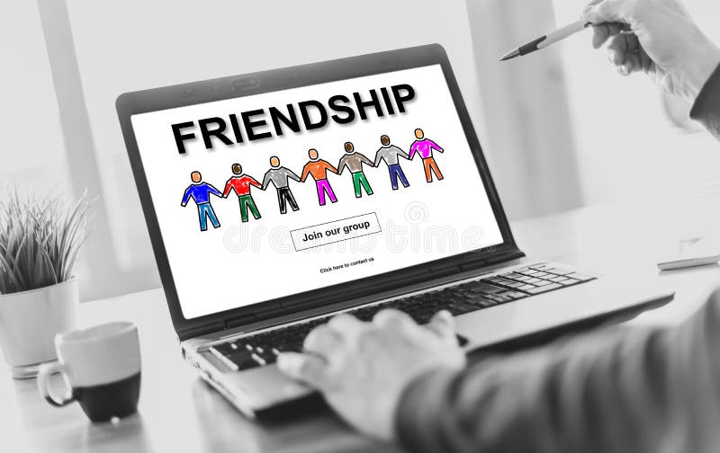 Friendship concept on a laptop screen stock photo