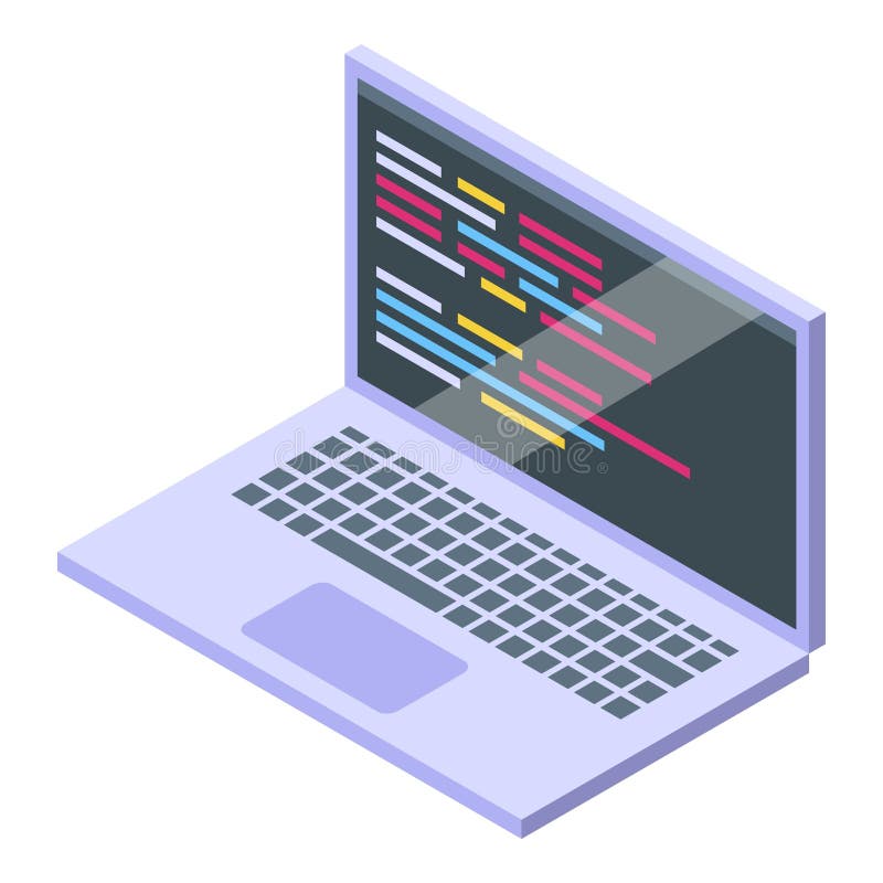 Laptop showing programming code on screen for software development vector illustration