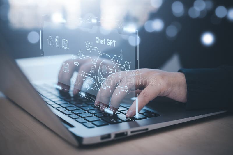 Hand using Laptop or Smartphone With Chat gpt Chat with AI, Artificial Intelligence,System Artificial intelligence an artificial intelligence chatbot, Digital chatbot,robot application, conversation