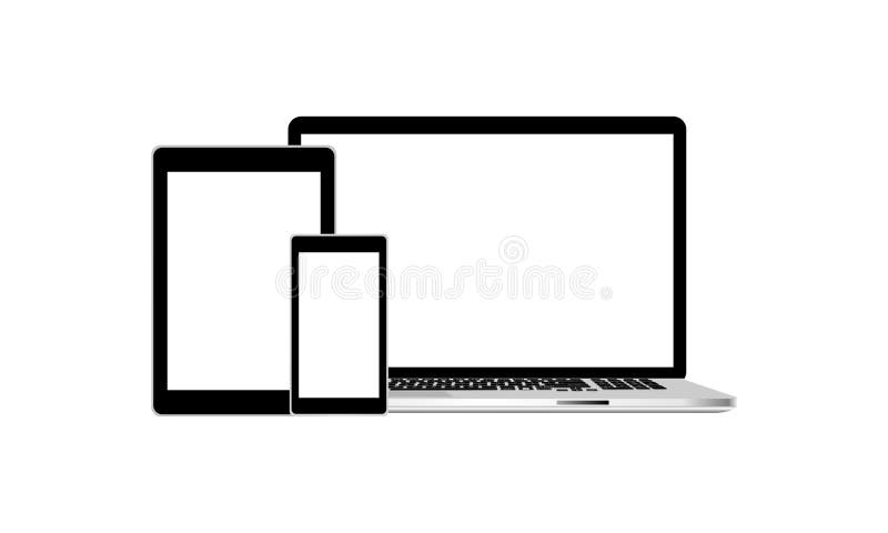 Laptop smartphone and tablet pc mockup. technology communication. screen monitor bytes binary code network futuristic abstract cyberspace modern technology background dark illustration graphic vector print lines digits detail data output.