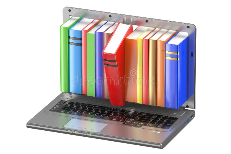 Laptop and stack of color books royalty free illustration