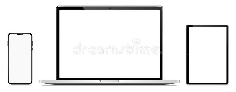 Laptop, tablet and mobile phone with blank screen vector mockup easy to edit and put your image or text