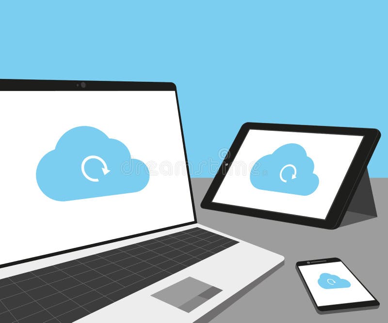 Laptop, tablet pc and smartphone with cloud sync royalty free illustration Laptop, tablet pc and smartphone with cloud sync royalty free illustration