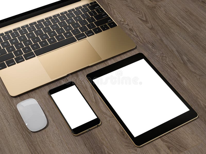 Laptop, Tablet, Phone, All in One Place Stock Illustration