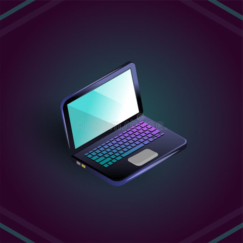 Laptop-ul vector izometric gol izolat pe albastru închis royalty free illustration