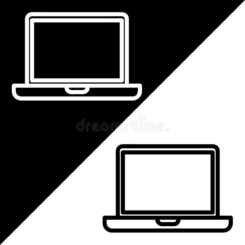 Laptop Vector Icon, Outline Style, Isolated on Red, Blue and Green
