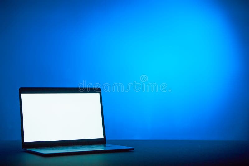 A Laptop with White Space for Text on a Blue Aesthetic Background Stock  Photo - Image of empty, mouse: 147806362