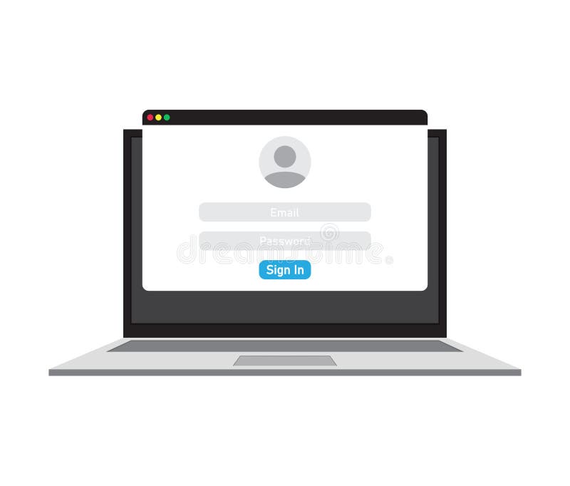 Laptop window enter password. Computer window registration. Vector illustration. stock image. royalty free illustration