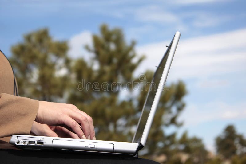 Laptop Working Outside stock photo