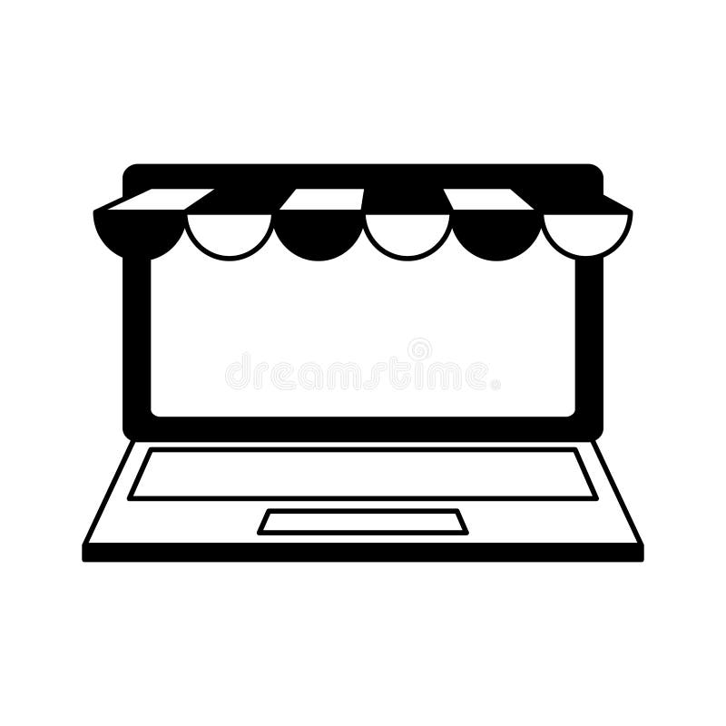Laptop z ecommerce namiotem ilustracja wektor