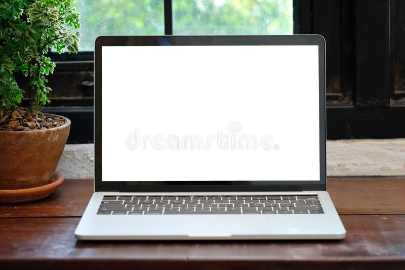 Laptop z pustym ekranem dla egzaminu próbnego w górę szablonu backgroun obraz royalty free