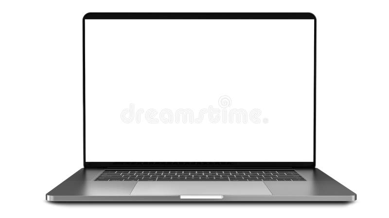 Laptop z pustym ekranem odizolowywającym na białym tle, biały aluminiowy ciało